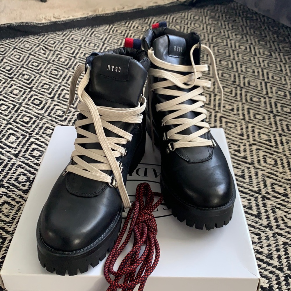 Steve Madden Bam Hiking Boots/ Black Leather/ Size 10